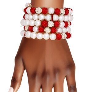 Delta Sigma Theta White Pearl and Bead Memory Wire Bracelet